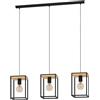 Eglo lampada a sospensione Libertad, luce a sospensione con 3 luci da sala da pranzo, metallo nero e legno naturale, lampada a sospensione su tavolo, attacco E27