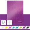 Leitz WOW Notebook A5 a quadretti, copertina rigida, 160 pagine, 80 fogli di carta certificata FSC (80 g/m²), rilegatura a filo, per ufficio, scuola o come diario, viola, 46281062