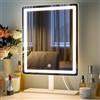 Sucedey Specchio cosmetico con luci, specchio per il trucco Hollywood illuminato, dimmerabile al tatto, 3 luci colorate, rotazione a 360° (25 x 30 cm, bianco)