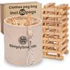 SimplySmooth, sacchetto portamollette da bucato, realizzato in 100% cotone con moschettoni extra grandi per appendere - cesto per mollette da bucato con chiusura (Beige, XL con molletta)