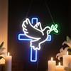 Nordstylee Targa al neon con colomba di pace, croce di Gesù per decorazione da parete, croce di Gesù, colomba volante, luce LED, cristo, pace, uccello, luce neon, libertà, cartello LED, ramoscello, camera