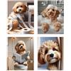 Dazzlewall Set di 4 Stampe Arte Murale Cane Divertente in Bagno, Stampa Tela Umoristica Cane sotto Doccia per Decorazione Bagno, 20x25 cm Senza Cornice