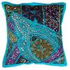 Rastogi Handicrafts Rastogi Artigianato Decorativo Throw guanciale, Cuscino Ricamato in Cotone per Cuscino, Indiano Tradizionale a Mano Cuscino, Tessuto, Sky Blue, 40 x 40 cm