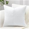 Sungeek 1 Pezzi Federe Cuscini 40x40 in Morbido Velluto a Coste, Fodere per Cuscini Decorativi con Motivo a Strisce e Patchwork Croce Copricuscini Cuscino per Divano Letto Soggiorno, Bianco