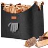 Moollyfox Cesto in legno per legna da ardere grande, 57 l, stabile borsa per legna da ardere, con manici pieghevoli, cestino per legna da ardere, cestino per legna da ardere, giornale (45 x 32 x 40