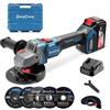 Dong Cheng DongCheng Smerigliatrice angolare a batteria 18V, Ø125mm, 1000W, Motore Senza Spazzole, 3 Velocità, Protezione Rapida, Manico Anti-Vibrazione, Incl. Dischi, Batteria 4.0Ah & Caricabatterie