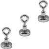 Magnetastico® | 3 pezzi magneti con occhiello in neodimio N35 16 mm Ø | Forza di tenuta 5.5 kg | 3 pezzi magneti in neodimio molto potenti con base e eyebolt, zincato