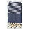 Alpes Blanc - Telo mare/fouta tunisina da hammam, motivo a strisce, 100% cotone, assorbente, 100 x 200 cm Blue jeans
