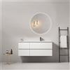 MedaHome Mobile bagno sospeso 120 cm Bianco Lavabo a Destra in Ceramica Specchio Tondo Retroilluminato - Fiji Wood