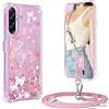 XCYYOO Cover per Samsung Galaxy A26 5G con Cordino,Custodia per Samsung Galaxy A26 5G con Tracolla Collana Silicone Trasparente,Antiurto Glitterato Cellulare Protettiva Case - Rosa