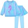 AuSletie Bambini 2 Pezzi Abiti Ragazze Top Alla Moda Manica Lunga Felpe e Pantaloni Della Tuta Ragazze Vestiti Set Taglia 4-9, Sirena Blu, 8-9 anni