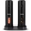 Huslog Macinasale e Pepe Elettrico con Luce LED durante la Macinatura, Ricaricabile USB-C, Grossolanità Regolabile, Contenitore 110 ml, Uso con Una Mano, con Base e Spazzola di Pulizia, Nero