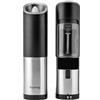 Huslog Set Macina Sale e Pepe Elettrico Gravity, Macinatura Automatica, Grossolanità Regolabile, Contenitore Spezie 85 ml, a Batteria, Uso con una Mano, Risparmio Energetico, Acciaio Inox, Argento