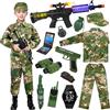 NEUFOOD Costume Militare Bambino, Vestito Carnevale Con Mimetica Uniforme, Telescopio, Walkie-Talkie, Pistola Giocattolo per Halloween Bambini
