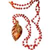 Sorelle Frappalà Collana lunga artigianale fatta a mano, lavorata all'uncinetto con pietre naturali di Corniola arancio, pendente con foglia in tessuto, e charms in pietre naturali - Idea regalo donna. Pezzo unico.