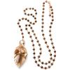 Sorelle Frappalà Collana lunga tessile fatta a mano, lavorata all'uncinetto con pietre naturali di Labrodorite tortora, pendente con foglia in tessuto e charms in pietre naturali - Idea regalo donna. Pezzo unico.