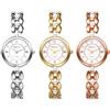 JewelryWe Orologio da donna con strass e perle, impermeabile, 30 m, con brillantini, analogico, al quarzo, elegante, piccolo, rotondo, casual, con cinturino in metallo sottile, Numeri romani, set da 3