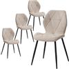 TTATC Set di 4 Sedie da Pranzo con Seduta Morbida, Sedie da Cucina Nordiche, Sedie Imbottite con Gambe in Metallo, Cuscini in Tessuto con Motivo a Rombo, Beige-R