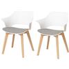 JZGORC Set di 2 Sedie da Pranzo Moderne, Sedia da Pranzo in Stile Nordico con Braccioli, Gambe in Faggio, Sedia da Cucina Imbottita in Plaid di Lino - Bianco