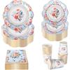 PHUNAT Set da tavola vintage per 30 ospiti, piatti di carta, tovaglioli e tazze da tè, motivo floreale blu, stoviglie di carta in stile britannico classico per giardino, tè pomeridiano, baby shower