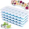 Generico 4 Pezzi Stampo Cubetti di Ghiaccio con Coperchio, Formine Cubi Ghiaccio Silicone 100% Senza BPA Certificato LFGB, Impilabili Vaschette Ghiaccio per Cocktail, Facili da Rilascio. Colore Azzurro