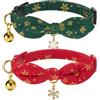 Petiry Collari per gatti con fiocco rimovibile a nodo, collari per gattini con campane dorate, adorabili disegni natalizi, confezione da 2, verde e rosso