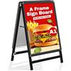 WIIGO Pavimentazione Cartello Cornice A1 in Alluminio - Cavalletto Pubblicitario Doppia Faccia per Menu Ristorante/Offerte Promozionali/Negozi, Supporto Poster da Parete o Pavimento, Nero