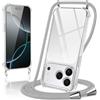 Coiwxmoi Cover per iPhone 17 Pro con Cordino 6,3,Trasparente Custodia con Laccio Tracolla Corda Catena Cinghia,Ultra Morbido Silicone TPU Antiurto Case per iPhone 17 Pro, Grigio Chiaro