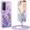 XCYYOO Cover per Xiaomi Redmi Note 12 Pro 4G/ 11 Pro/ 11 Pro+ con Cordino, Custodia con Tracolla Collana Silicone Trasparente, Antiurto Glitterato Cellulare Protettiva Case - Viola