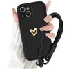 Kueqeay Cover con Cordino per iPhone 14 6,1'', Silicone Morbido Custodia Aesthetic Summer Mädchen Modello Amore 3D Disegni Collana Universale Regolabile Protezione Fotocamera Protettiva Case, Nero