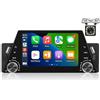 NHOPEEW Autoradio 1 Din con Wireless Carplay e Android Auto - Radio touchscreen da 5 pollici con manopola Supporto Mirror Link EQ FM Bluetooth + Telecamera di retromarcia con 12 LED