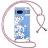 Yoedge Cover con Cordino per Google Pixel 8a 6,1, Trasparente Aesthetic Disegni Fiori Custodia con Collana Tracolla Laccio Collo, Sottile TPU Bumper Silicone + PC Antiurto Protettiva Case,05
