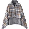 CSARPECT Poncho Pile Donna, Flanella Mantello Scialle Indossabile Caldo Invernale con Bottoni Wrap Cape, Coprispalle Coperta Plaid Sciarpa (100*140cm, Griglia dei colori, Taglia unica)