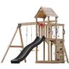 AXI Moos Casetta in Legno Bimbi completa con 2 altalene, scala di corda/Parco giochi all'aperto con altalene/sandbox/muro di arrampicata/scivolo Grigio | Casetta in legno da esterno su palafitte
