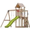 AXI Moos Casetta in Legno Bimbi completa con 2 altalene, scala di corda/Parco giochi all'aperto con altalene/sandbox/muro di arrampicata/scivolo Giallo | Casetta in legno da esterno su palafitte