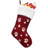 RXXR 1 Grande Calze Natalizie 17.8 inch Calze di Natale da Appendere Calze Natalizie Rosso Natale Calze Regalo Decorazione per Stampa di Zampe di Cane Ricamato Calza Natale, Materiale in Velluto
