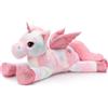 MorisMos XXL Unicorno Peluche Gigante, 110cm Tie-dye Rosa Unicorno Grande con Le Ali, Morbido di Peluche Regalo per Bambini Fidanzata Compleanno Natale
