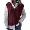 RWGSNB Gilet da Donna, Gilet Donna Maglia Senza Maniche Oversize con Scollo V Maglioni Maglia a Trecce Casual vestibilità Ampia Maglione Caldo Autunnale Pullover Vintage Canotta Bordeaux M