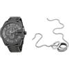 Diesel orologio da uomo Mega Chief in acciaio inossidabile grigio e collana color argento, set
