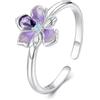 Qings Anello Regolabile Donna in Argento 925, Ragazza Anelli Viola Fiore Fedine Aperti Lilla Iris Anelli in Argento con Zirconi Donne Eleganti Gioielli