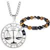 Caimeytie Set da uomo con segno zodiacale, collana e bracciale a costellazione in acciaio inox, braccialetto elastico di perle, regalo di compleanno, Acciaio inossidabile