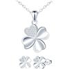 MICMIF Argento 925 set di collana e orecchini con quadrifoglio e zirconi, Parure di gioielli da donna, Orecchini a perno con quadrifoglio, Collana con ciondolo quadrifoglio