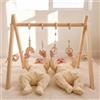 Vicloon Palestrina Neonato, Arco Gioco Legno Naturale, Palestra Multifunzione per bambini con 4 Giocattoli Sensoriali e 12 Anelli di Legno, Palestra da Gioco, Palestra Neonati per Bambini 0+ mesi