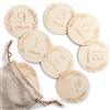 Wood You Buy Milestone Baby Cards, Set di 14 Dischi in Legno per Traguardi del Neonato con Sacchetto, Cartelli Mensili 1-12 Mesi, Hello World Nascita, Egalo Nascita e Battesimo