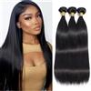 AIQI HAIR Straight Human Hair Bundles 14 16 18 Inch Capelli Umani Brasiliani Extensions Sew in Hair Real Hair Extensions 3 Bundles 100% Unprocessed Brazilian Virgin Hair for Woman