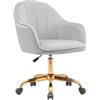 BAKAJI Sedia da Ufficio in Velluto con Base Oro da 55 cm, Imbottitura Extra Morbida e Shabby Chic, Poltrona da Scrivania Arredo Studio Ergonomica con Regolazione Altezza a Gas 95-105 cm (Grigio)
