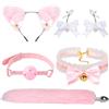 Kutocesy Plug Anale Con Coda Roleplay Orecchie Di Gatto Gag Campane Collare Capezzolo Morsetti 5 Pezzi Giocattoli Sessuali Per Uomini Donne (Pink)