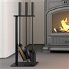 Kingson Kit di 4 attrezzi per camino, spazzola, pala, attizzatoio e supporto, 16 x 16 x 45 cm, accessori per caminetto, elegante set di accessori per caminetto