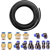 HUAZIZ Aria Pneumatica PU Tubo 6 mm OD 4 mm ID, 5 M PU Tubo per Poliuretano Nero, con 8 Pezzi Connettori Raccordi Rapidi a Pressione Pneumatica per dell'aria Raccordi (Forma Y/T/L/I)