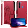 HUANGTAOLI Custodia a portafoglio per Xiaomi Redmi Note 8T, cavalletto e 3 slot per schede, protezione a 360 gradi, antiurto, chiusura magnetica, colore rosso